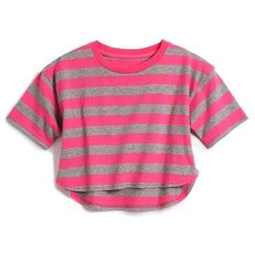  Liberty & Valor Big Girls' Cropped Stripe Tee