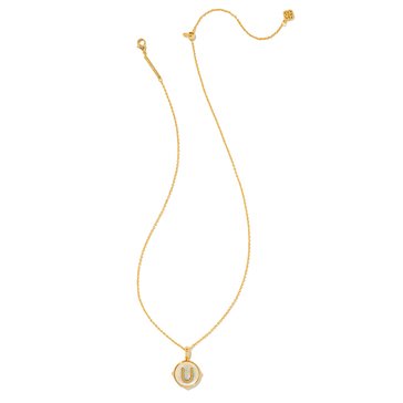 Kendra Scott Womens Letter U Disc Pendant Necklace Gold Iridescent Abalone
