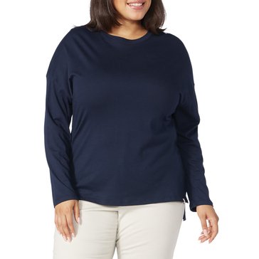 Yarn & Sea Women's Long Sleeve Soft Cotton Jersey Crew Neck Top (Plus Size)