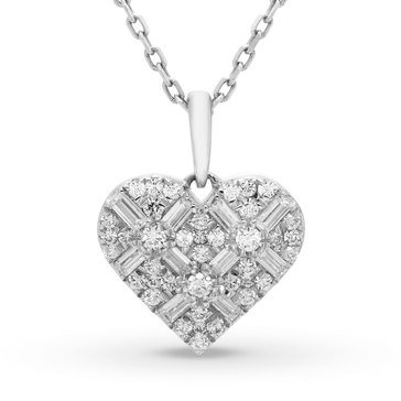 10K White Gold 1/4 cttw Diamond Baguette Heart Pendant