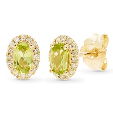 Peridot Oval Stud Earrings with Diamond Accents