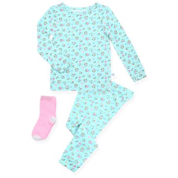 Sleep On It Baby Girls Floral 2-Piece Long Sleeve Tight Fit Sleep Set with Socks