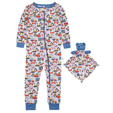 Sleep On It Baby Boys Construction Zip Front Coverall with Blanket Buddy