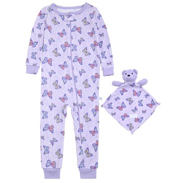 Sleep On It Baby Girls Butterfly Zip Front Coverall with Blanket Buddy
