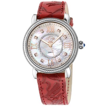 Gevril Women's GV2 Marsala Embossed Leather Strap Watch