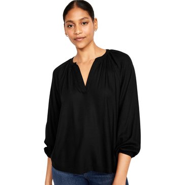 Old Navy Women's Long Sleeve Synthetic Open Neck Shirred Top
