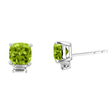 Peridot with White Topaz Baguette Accent Stud Earrings