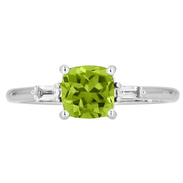 Peridot with White Topaz Baguette Accent Ring