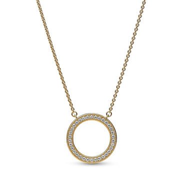 Pandora Signature Pave and Hearts Circle Pendant Necklace