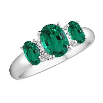 Created Emerald Oval Cut Three Stone Ring