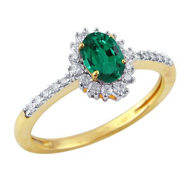 Created Emerald Oval Cut with White Topaz Accents Ring