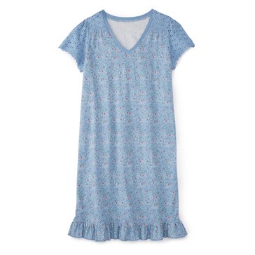 Yarn & Sea Women's Floral Cotton Jersey with eyelet lace Night Shirt