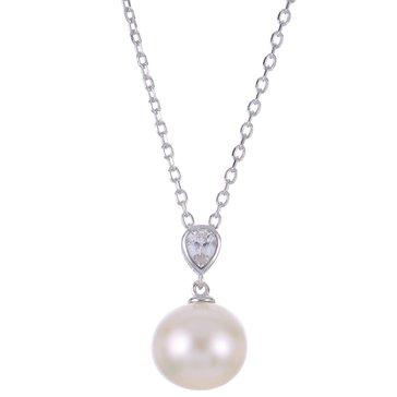 Imperial Freshwater Cultured Pearl and Pear Cut Created White Sapphire Pendant