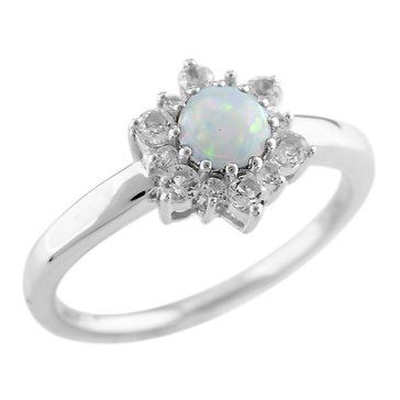Created Opal and White Topaz Cluster Halo Ring