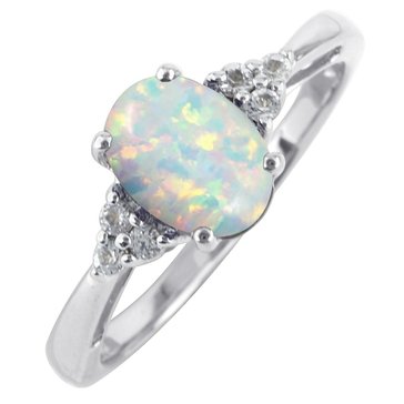Oval Cut Created Opal and White Topaz Ring