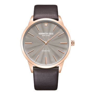 Kenneth Cole Men's Men's Quartz Genuine Diamond Accents Genuine Leather Strap Watch