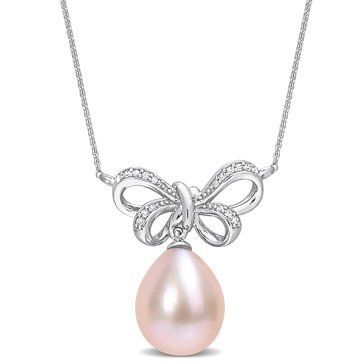 Sofia B. Freshwater Cultured Pink Pearl Diamond Accent Bow Necklace