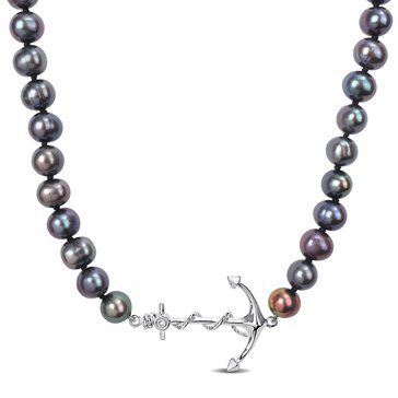 Sofia B. Freshwater Cultured Black Pearl Horizontal Anchor Necklace