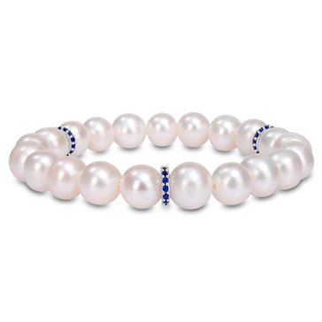 Sofia B. Freshwater Cultured Pearl Created Sapphire Rondelles Bracelet