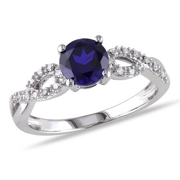 Sofia B. 1/10 cttw Diamond and 1 cttw Created Blue Sapphire Ring