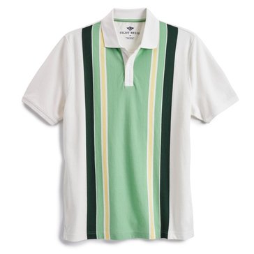 Eight Bells Men's Short Sleeve Yarn Dyed Vertical Striped Pique Polo 