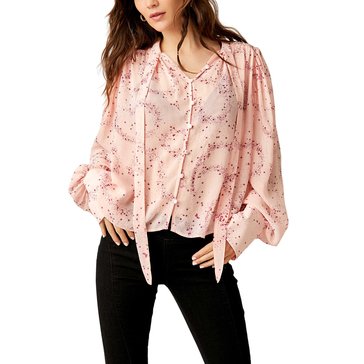 Free People Women's Stars Align Tie Neck Print Blouse