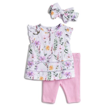 Wanderling Baby Girls Floral Gauze Top And Capri Set