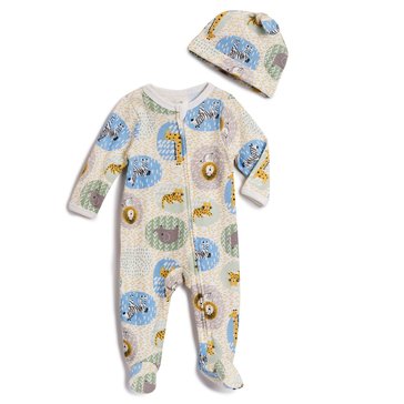 Wanderling Baby Boys Animals Coverall With Hat