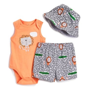 Wanderling Baby Boys Lion Bodysuit And Shorts Set With Sunhat