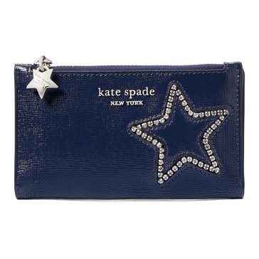 Kate Spade Starlight Embellished Saffiano Leather Small Slim Bifold Wallet
