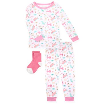 Sleep On It Baby Girls' 2-Piecec Long Sleeve Tight Fitting Sleep Set With Socks