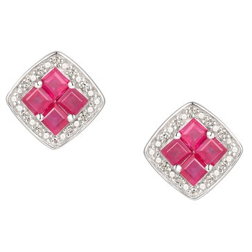 Square Ruby Diamond Earrings