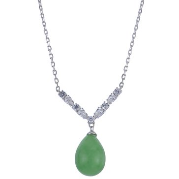 Imperial Dyed Green Jade with Created White Sapphire Drop Pendant