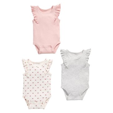 Old Navy Baby Girls' Tank Ruffle Sleeve Ribbed Bodysuits 3-Pack