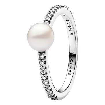 Pandora Treated Freshwater Cultured Pearl & Pave Ring