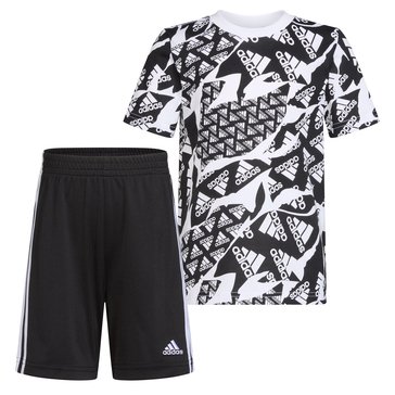 Adidas Little Boys' Tee And 3 Stripe Short Sets