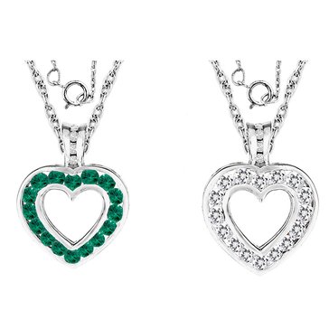 Created Emerald and White Topaz Reversable Heart Pendant