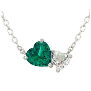 Created Emerald and Created White Sapphire Hearts Necklace