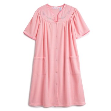 Morning Glory Women's Blister Knit Button Up Robe with Embroidered Collar
