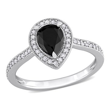 Sofia B. 1 1/4 cttw Black Diamond Pear Cut and White Diamond Halo Ring
