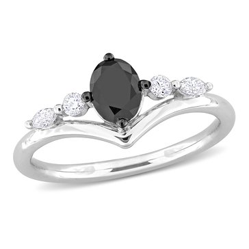 Sofia B. 3/4 cttw Black and White Multi-shape Diamond Oval Ring