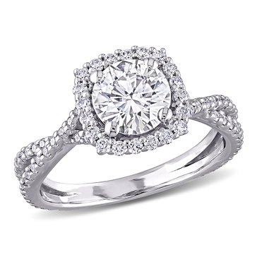 Sofia B. 1 1/2 cttw Moissanite Square Halo Crossover Engagement Ring