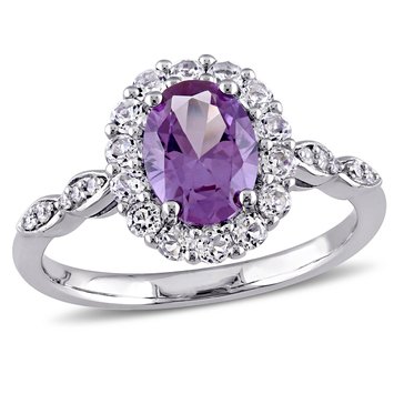 Sofia B. 2 1/3 cttw Simulated Alexandrite, White Topaz and Diamond Accent Oval Vintage Ring
