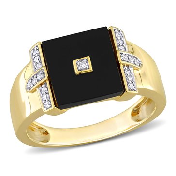 Sofia B. Men's 8 cttw Square Black Onyx and 1/10 cttw Diamond Ring