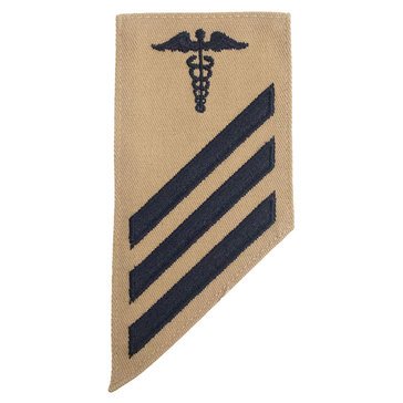FMF E3 (HM) Combo Rating Badge in Blue on Khaki for Hospital Corpsman