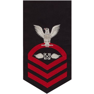 Men's E7 (ABC) Rating Badge in STANDARD Red on Blue POLY/WOOL for Aviation Boatswain Mate
