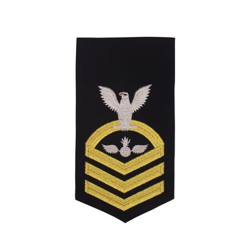 Men's E7 (AOC) Rating Badge in STANDARD Gold on Blue POLY/WOOL for Aviation Ordinanceman