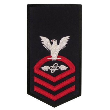 Women's E7 (ATC) Rating Badge in STANDARD Red on Blue POLY/WOOL for Aviation Electronics Technician