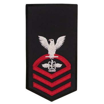 Women's E7 (AWC) Rating Badge in STANDARD Red on Blue POLY/WOOL for Aviation Antisubmarine Warfare Operator