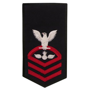 Women's E7 (AOC) Rating Badge in STANDARD Red on Blue POLY/WOOL for Aviation Ordinanceman